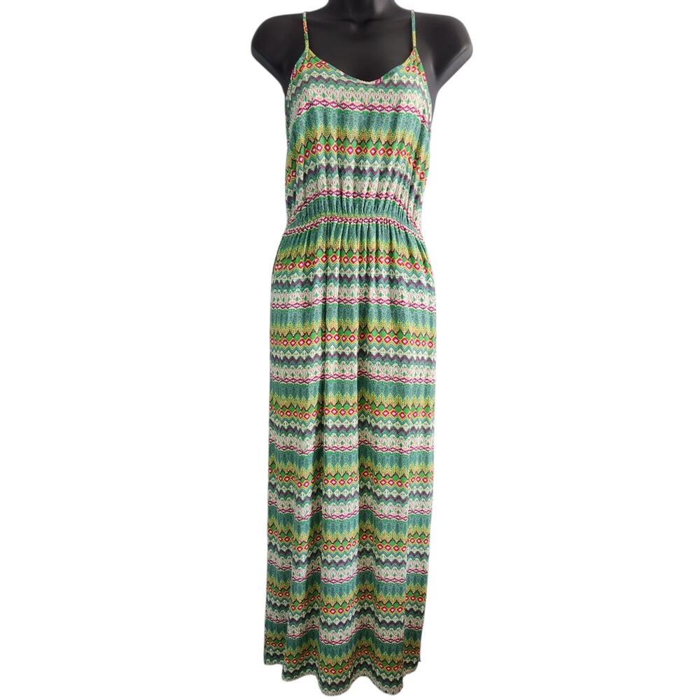 Dina Be maxi dress green zigzag pattern size M